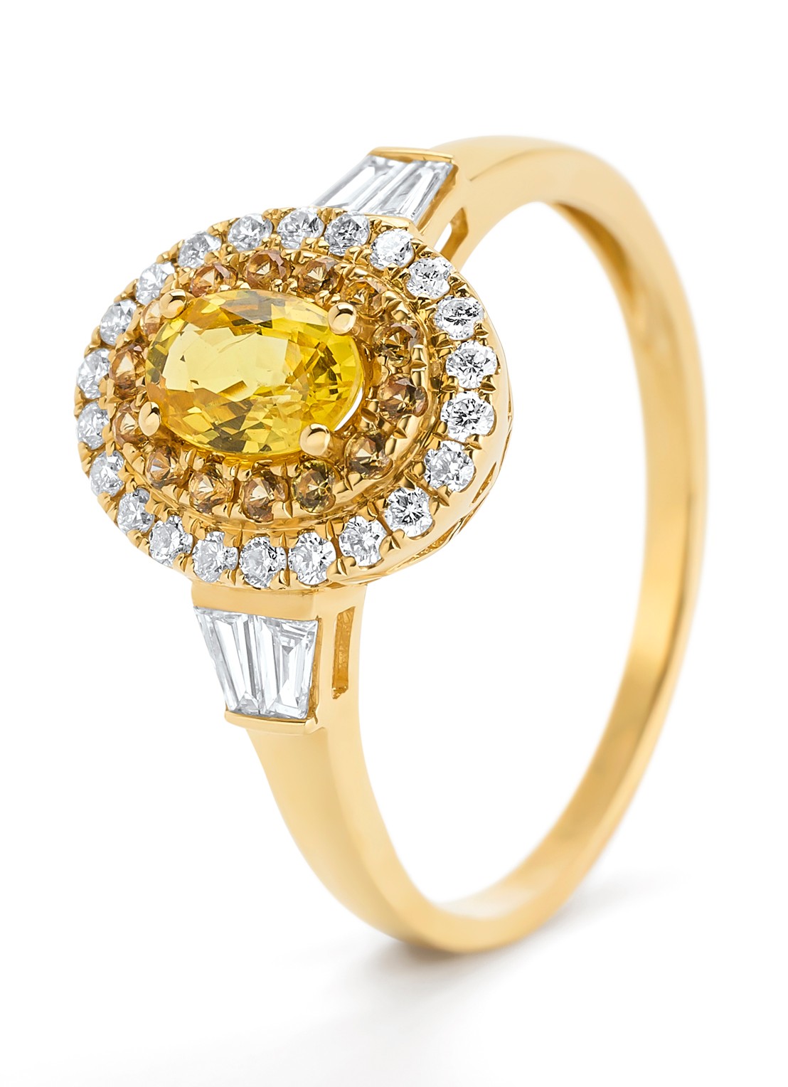Diamond Point Geelgouden ring, 0.72 ct gele saffier, Eden - voorkant 4 geelgoud