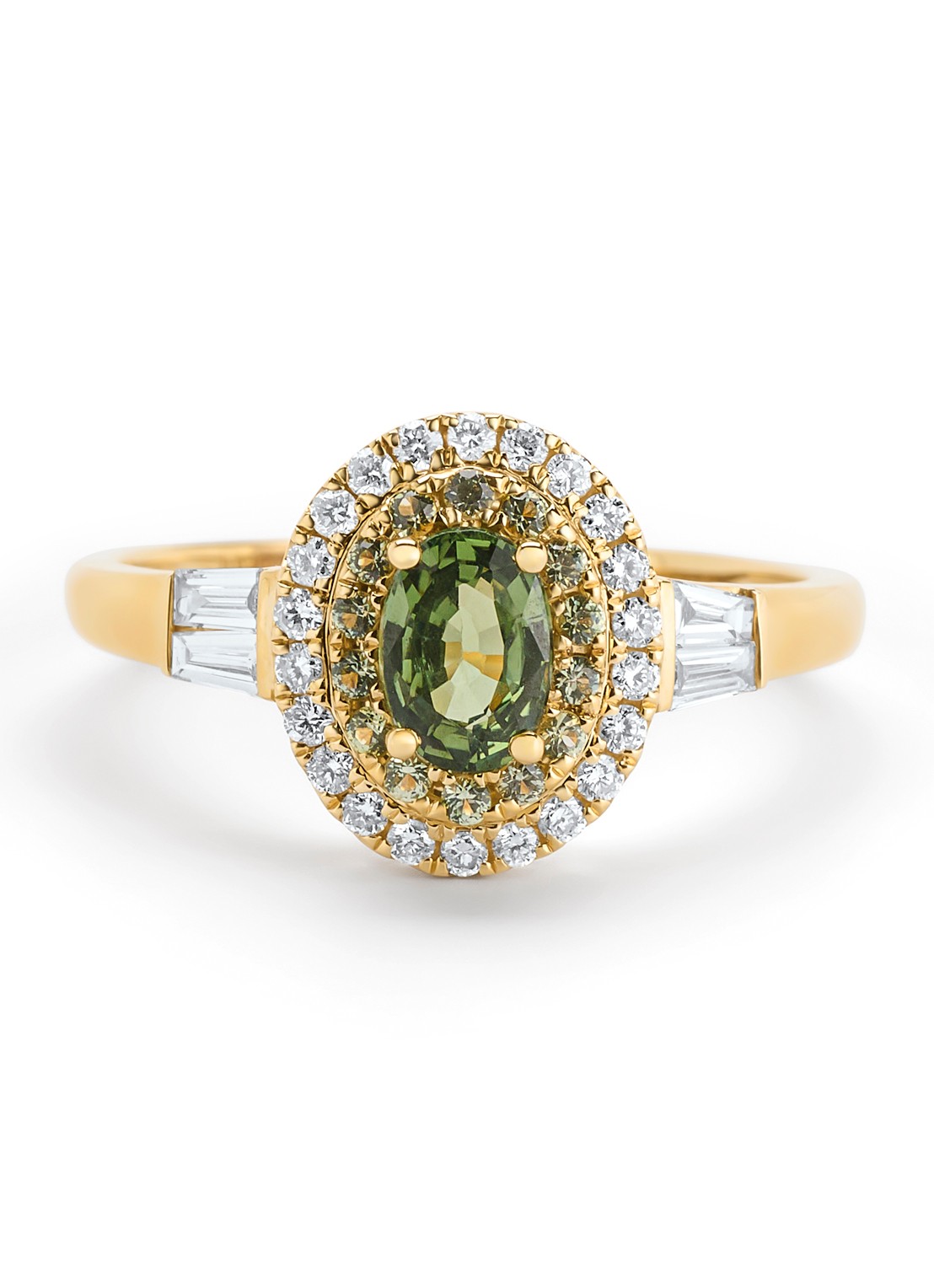 Diamond Point Geelgouden ring, 0.79 ct groene saffier, Eden - detail 4 geelgoud