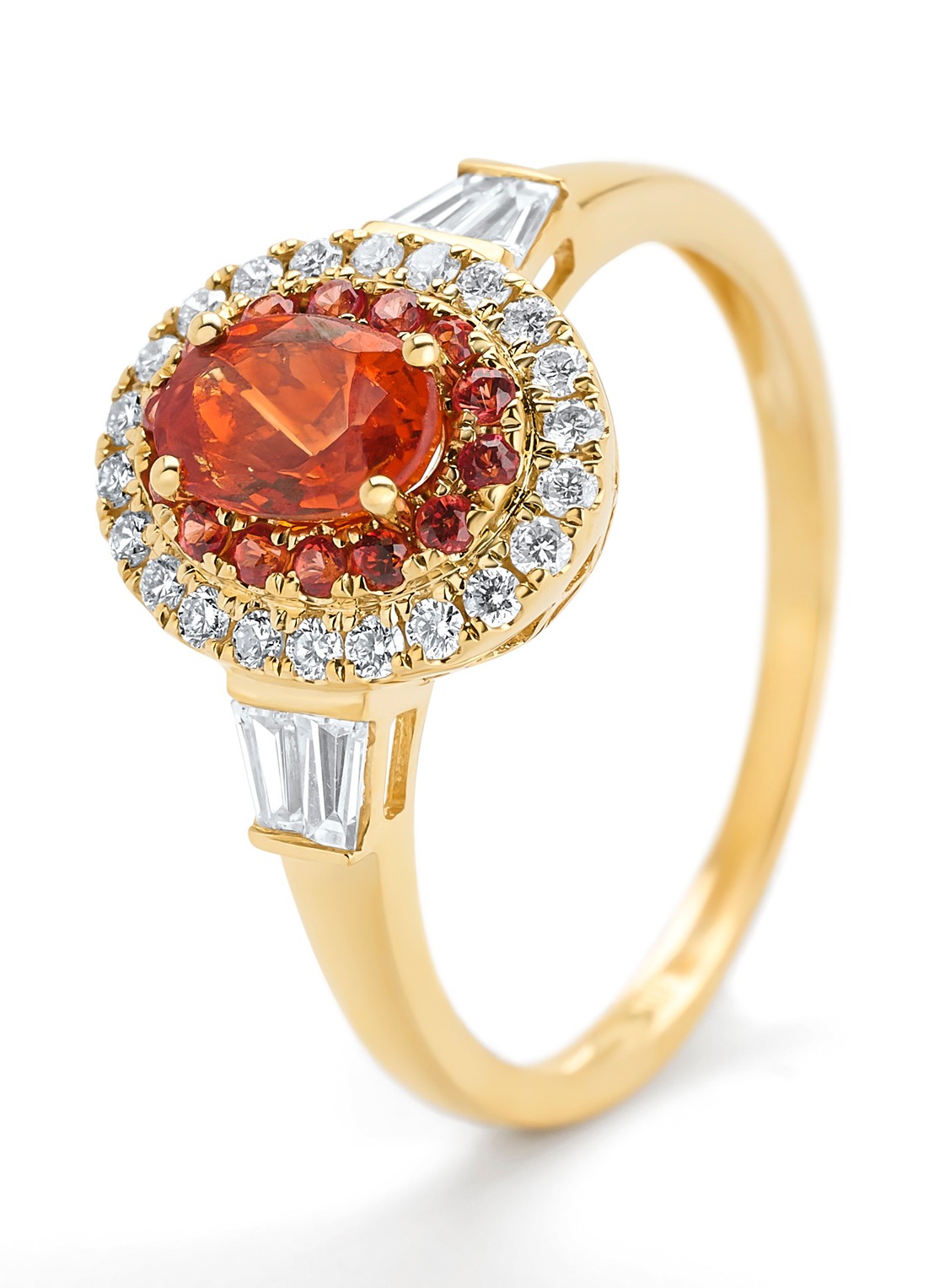 Diamond Point Geelgouden ring, 0.88 ct oranje saffier ( bew, Eden - voorkant geelgoud
