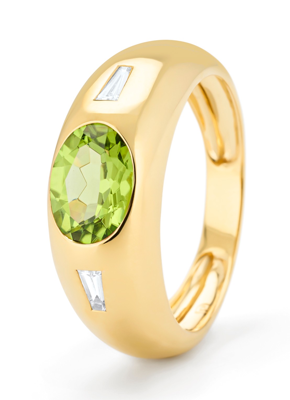 Diamond Point Geelgouden ring, 1.27 ct peridoot, Bold - voorkant 4 geelgoud