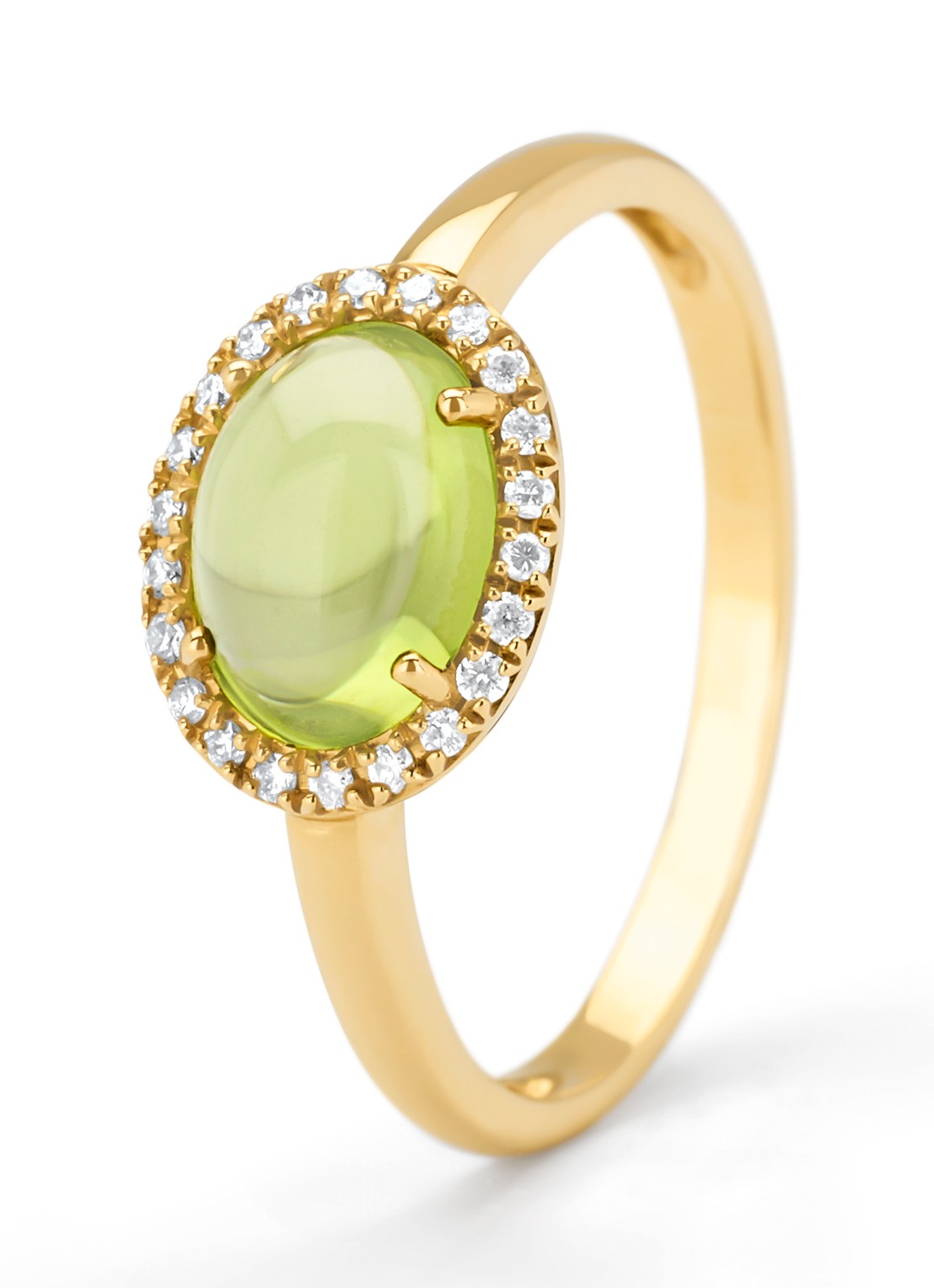 Diamond Point Geelgouden ring, 1.60 ct peridoot, Little Drops - voorkant geelgoud
