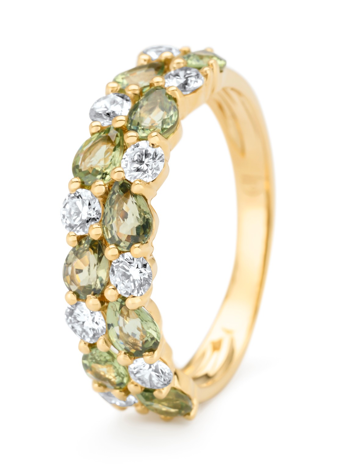 Diamond Point Geelgouden ring, 1.65 ct groene saffier, Eden - voorkant geelgoud