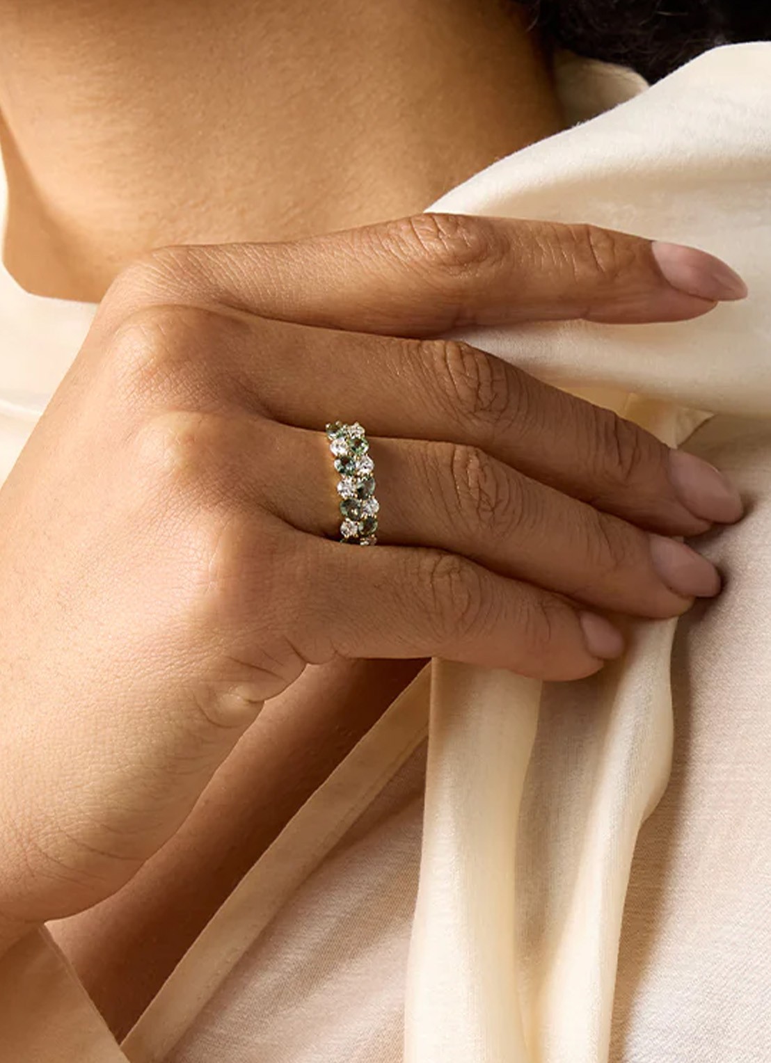 Diamond Point Geelgouden ring, 1.65 ct groene saffier, Eden - voorkant 2 geelgoud