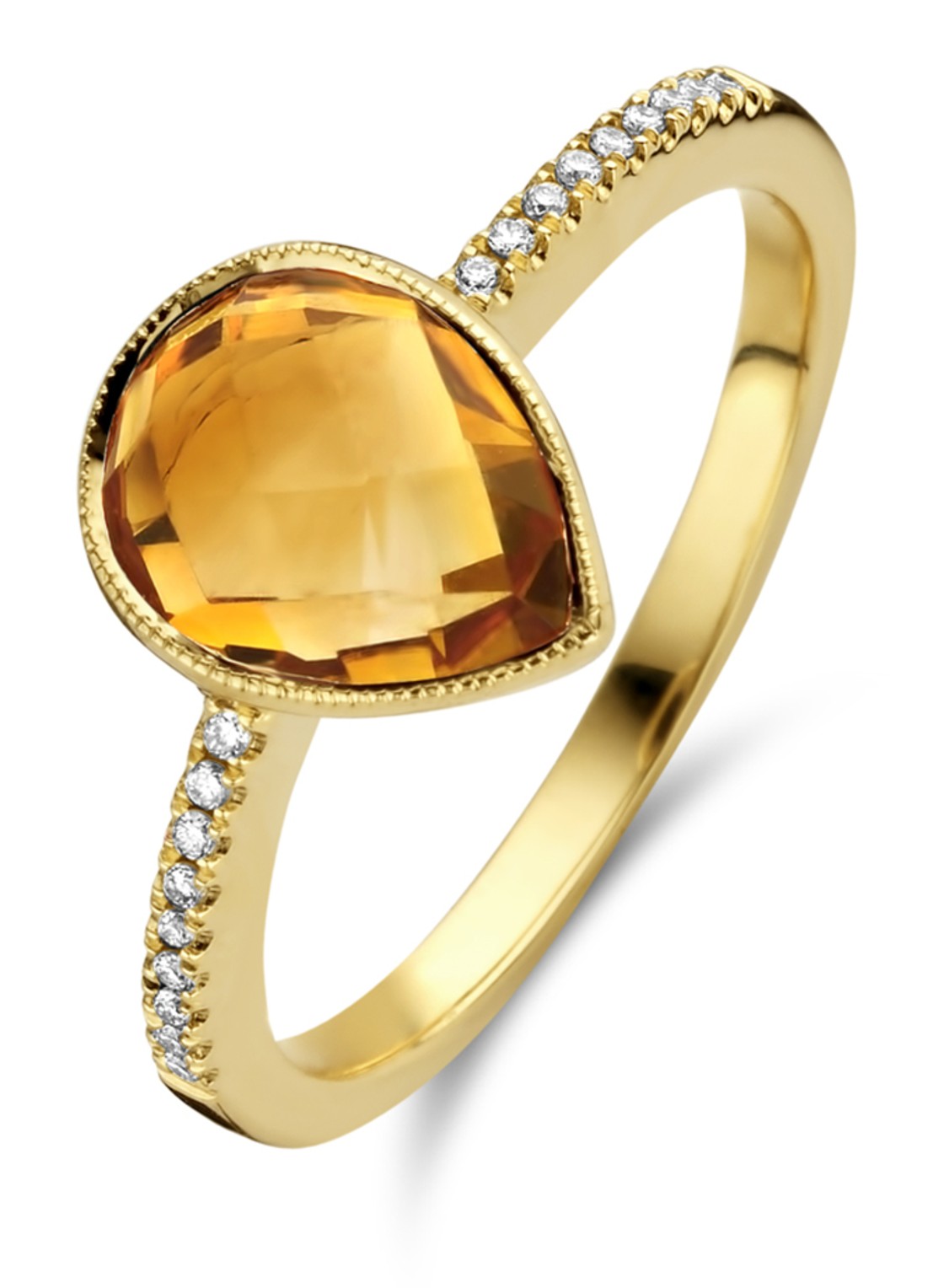 Diamond Point Geelgouden ring 1.70 ct oranje citrien Philosophy - voorkant 2 geelgoud
