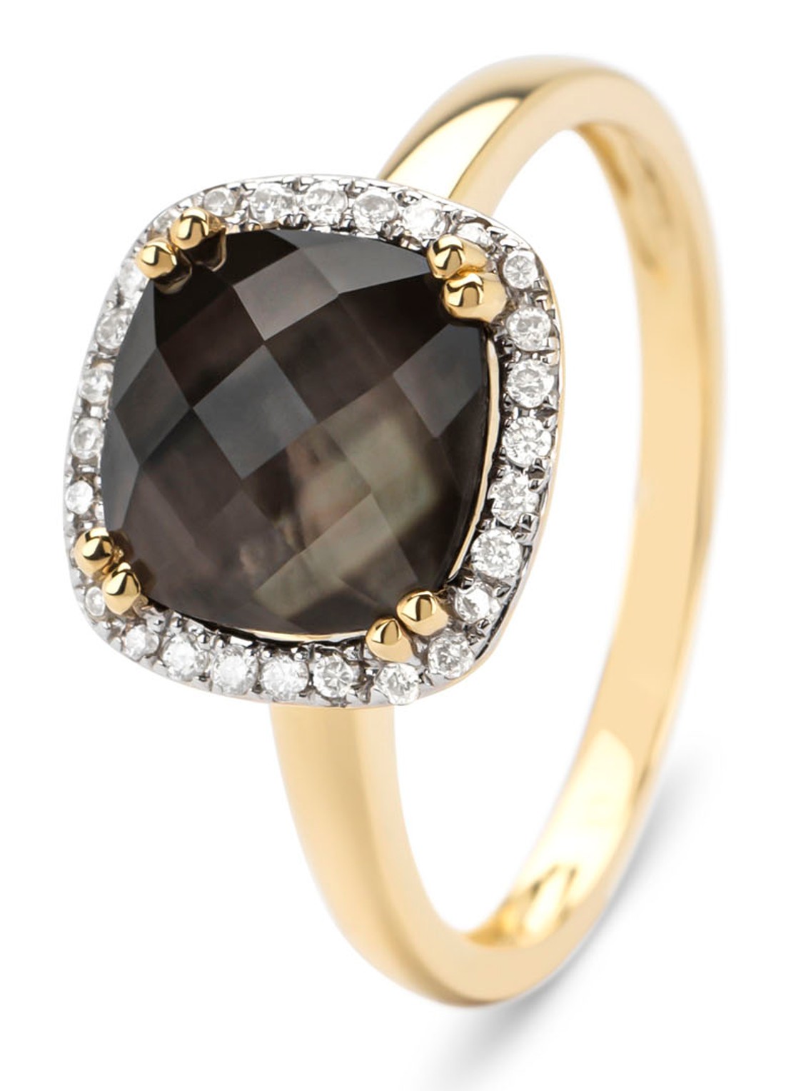 Diamond Point Geelgouden ring, 2.08 ct kwarts, Fiësta - voorkant geelgoud