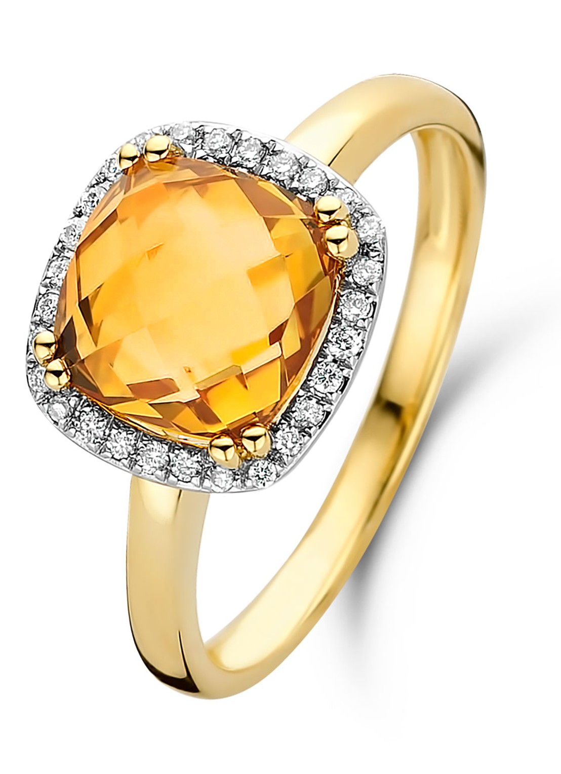 Diamond Point Geelgouden ring 2.35 ct citrien Fiësta - voorkant geelgoud