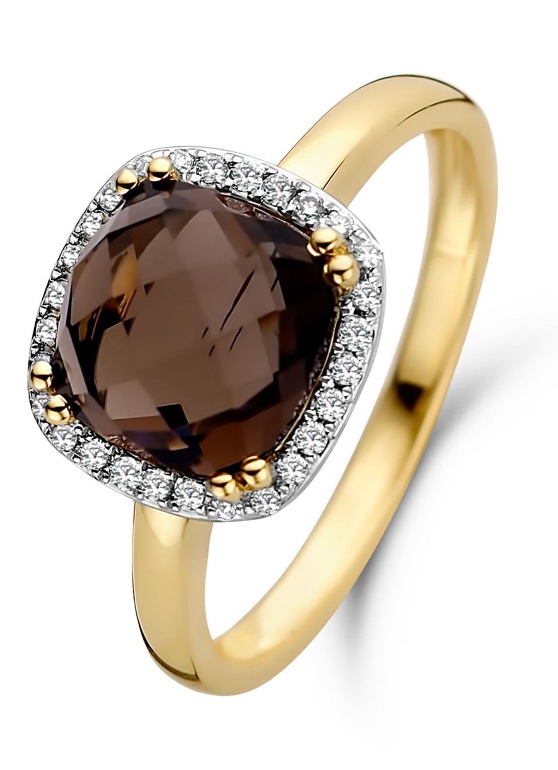 Diamond Point Geelgouden ring 2.55 ct rookkwarts Fiësta - voorkant geelgoud