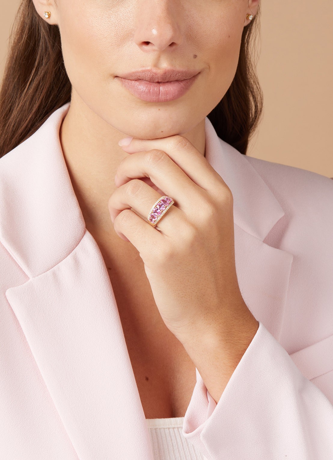 Diamond Point Geelgouden ring, 3.00 ct roze saffier, Eden - voorkant 2 geelgoud