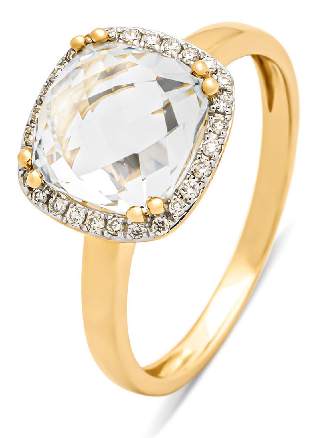 Diamond Point Geelgouden ring, 3.13 ct witte topaas, Fiësta - voorkant geelgoud