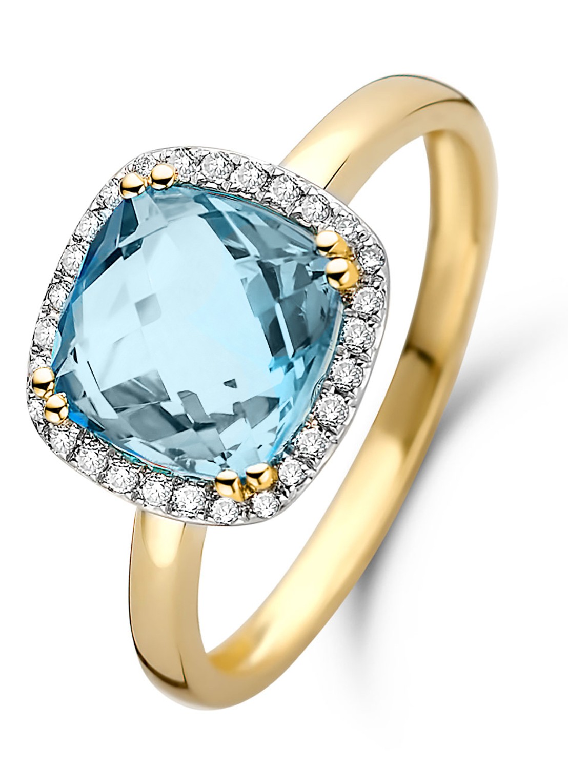 Diamond Point Geelgouden ring 3.17 ct topaas Fiësta - voorkant 2 blauw