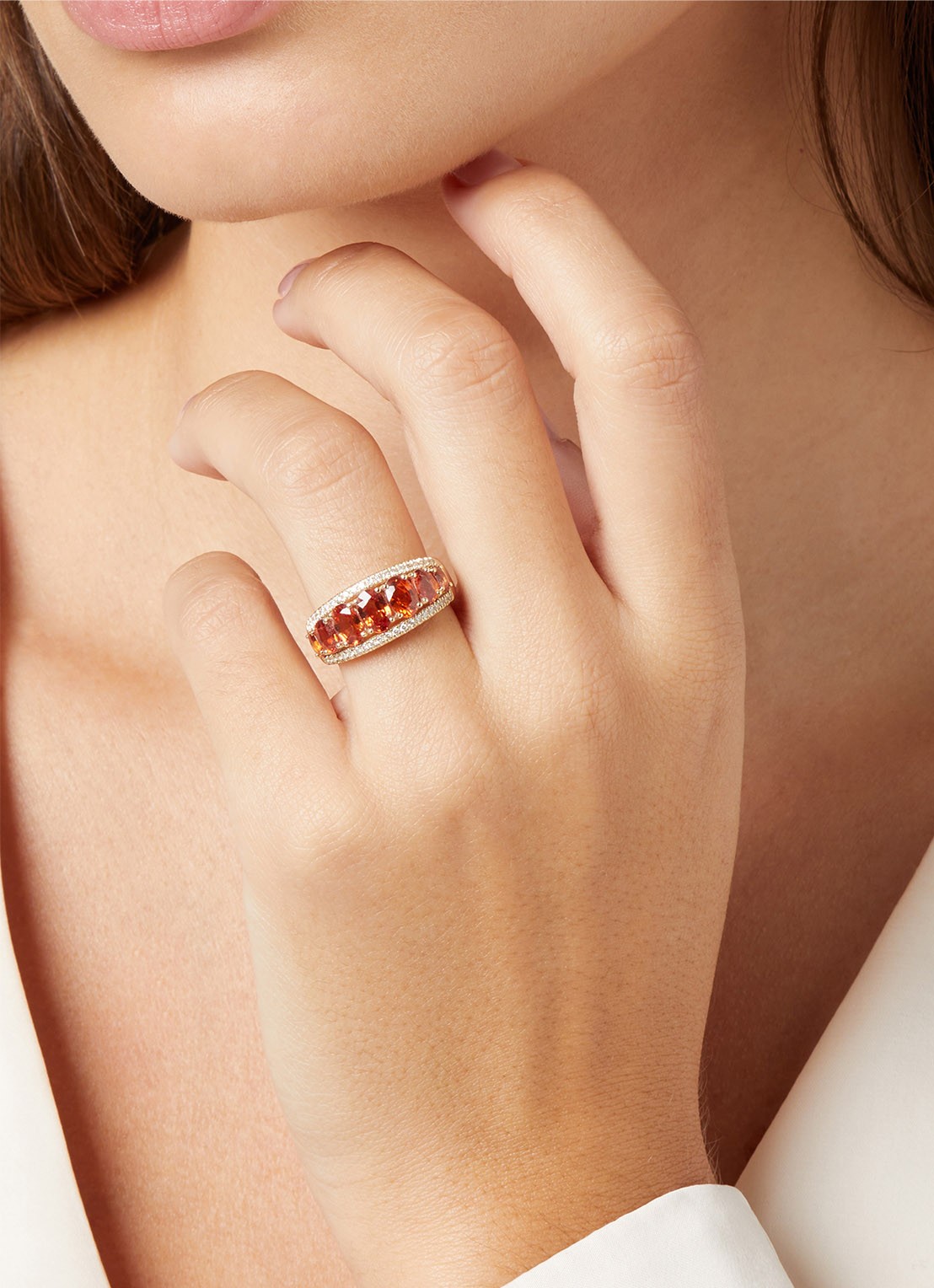 Diamond Point Geelgouden ring, 3.55 ct oranje saffier, Eden - voorkant 2 geelgoud