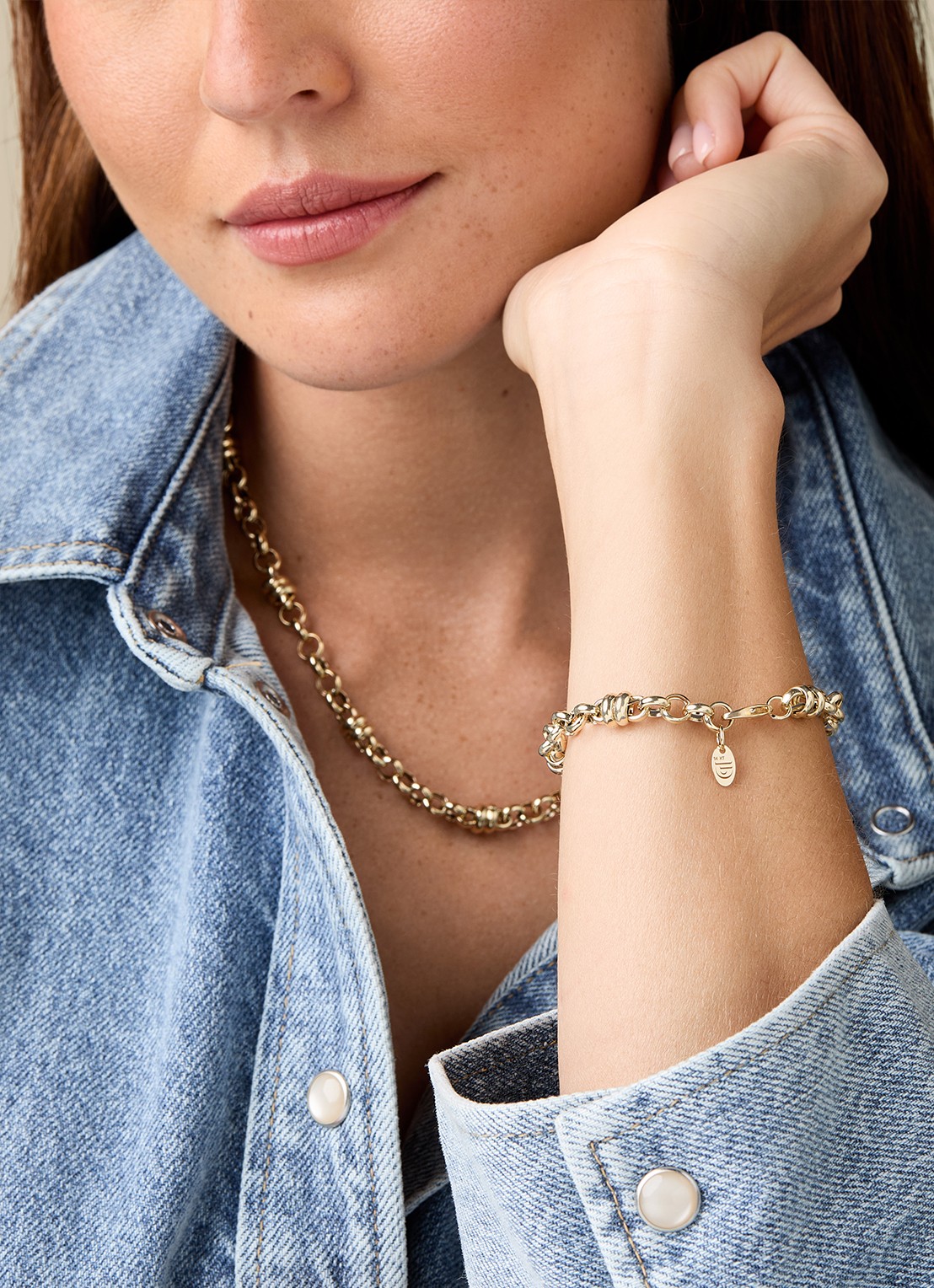 Diamond Point Geelgouden schakel collier Timeless Treasures 45 cm - detail 5 geelgoud