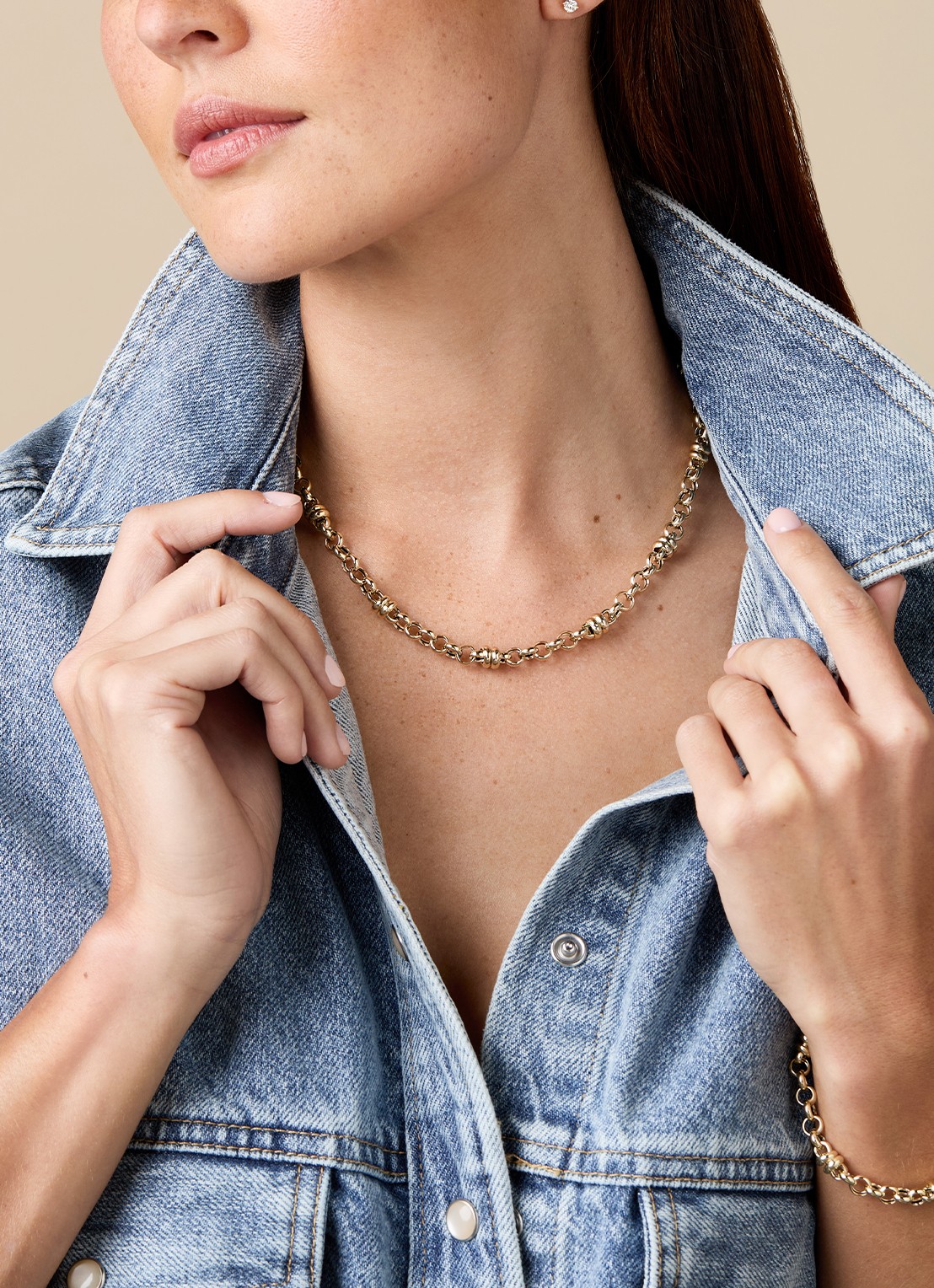 Diamond Point Geelgouden schakel collier Timeless Treasures 45 cm - voorkant 2 geelgoud