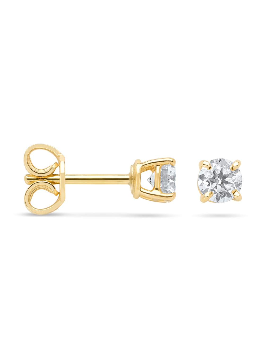 Diamond Point Geelgouden solitair oorstekers, 0.58 ct diamant, Groeibriljant - voorkant geelgoud