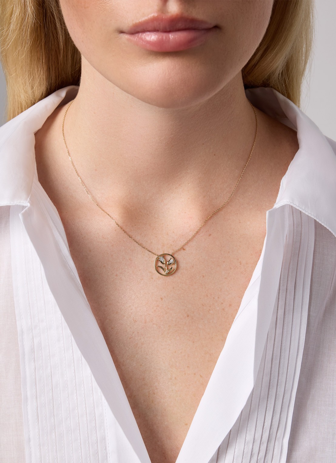 Diamond Point Geelgouden Tulp collier, 0.03 ct diamant, Dutch icons - voorkant 2 geelgoud