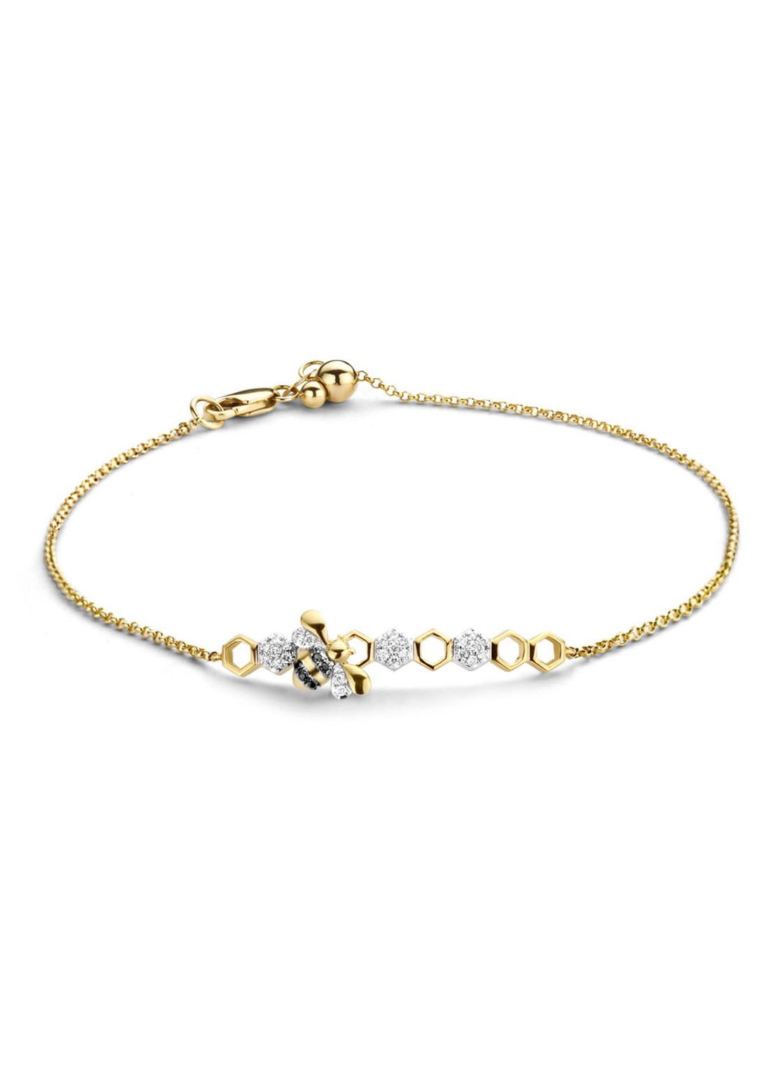 Diamond Point Gouden armband 0.02 ct diamant Queen Bee - voorkant geelgoud