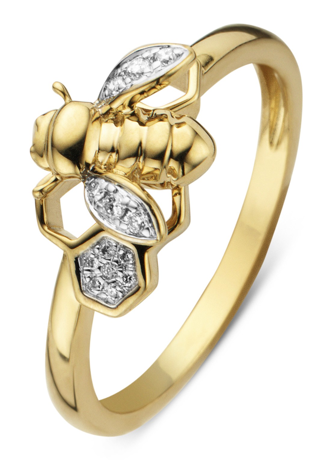 Diamond Point Gouden ring 0.06 ct diamant Queen Bee - voorkant goud