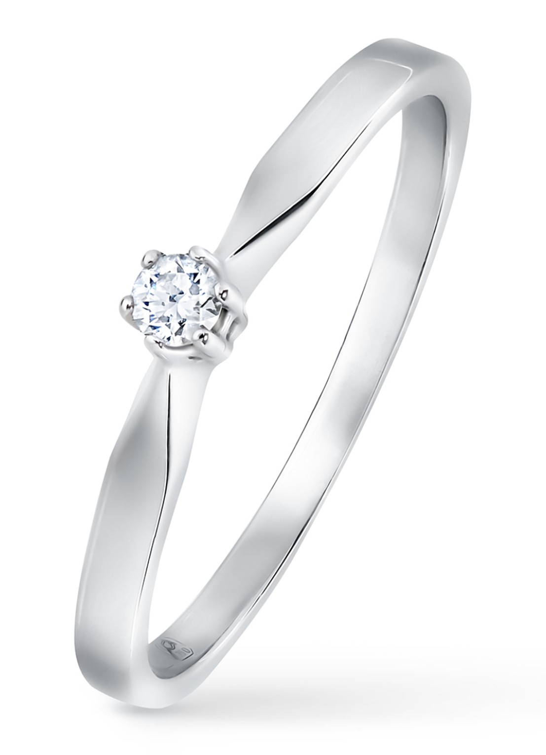 Diamond Point Ring Groeibriljant van 18 karaat witgoud met 0.06 ct. diamant - voorkant witgoud