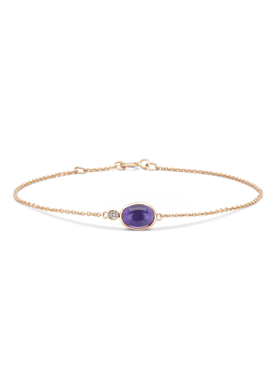 Diamond Point Roségouden armband, 0.82 ct paarse amethist, Little Drops - voorkant roségoud