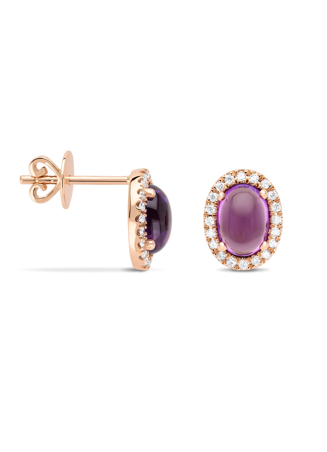 Diamond Point Roségouden oorsieraden, 1.55 ct paarse amethist, Little Drops - voorkant roségoud