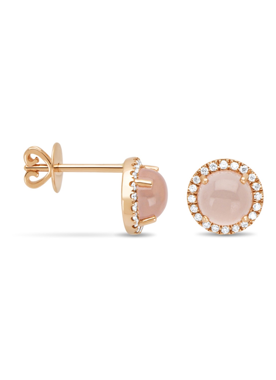 Diamond Point Roségouden oorsieraden, 2.18 ct rozenkwarts, Little Drops - voorkant roségoud