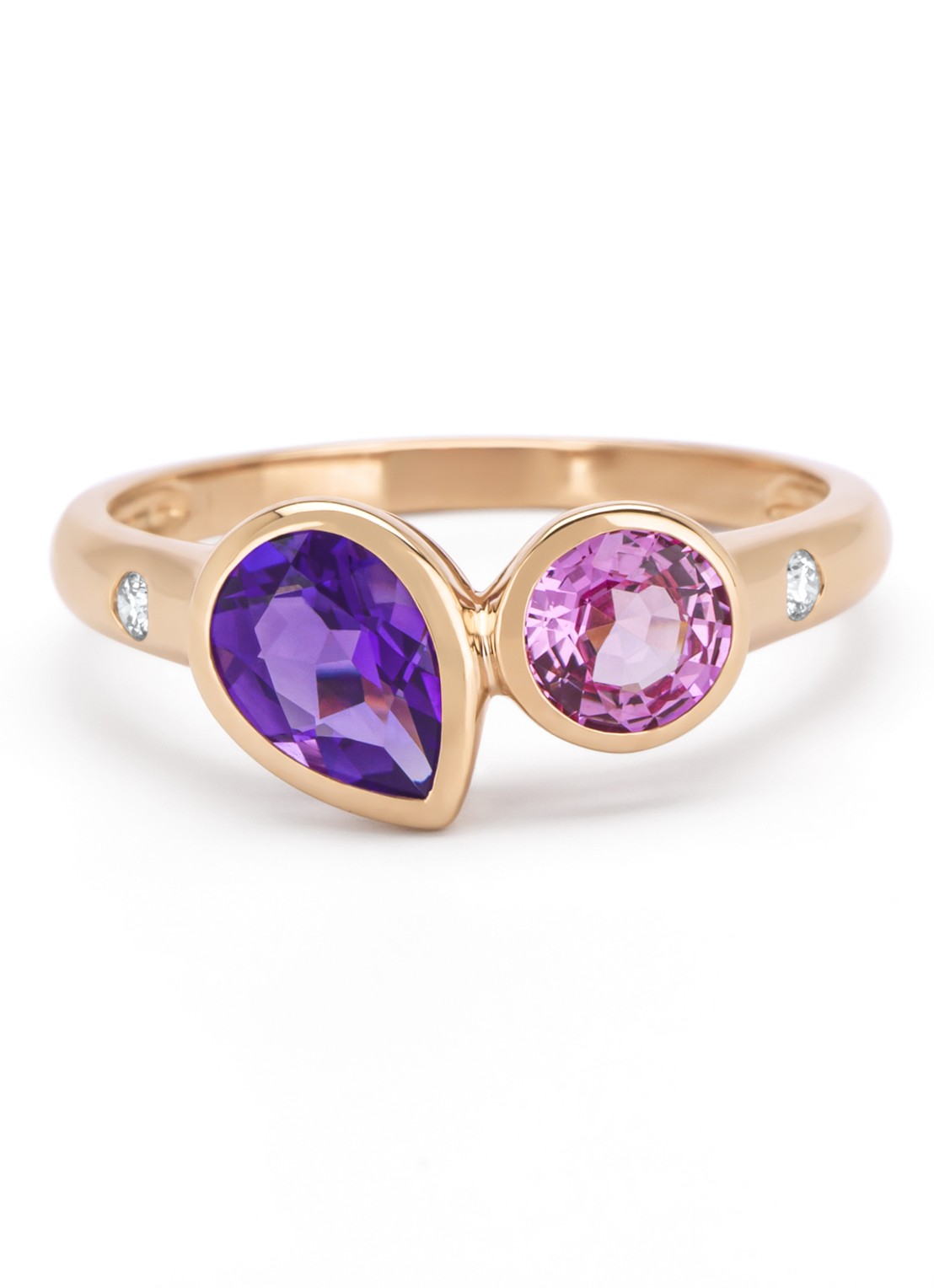 Diamond Point Roségouden ring, 0.70 ct paarse amethist, Little Drops - detail roségoud