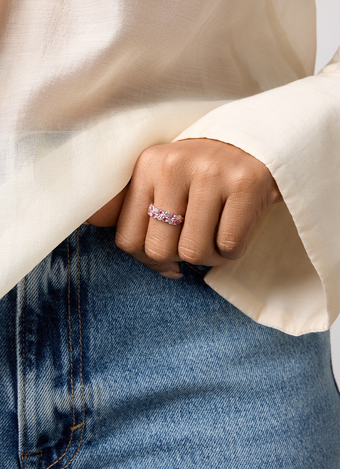 Diamond Point Roségouden ring, 1.65 ct roze saffier, Eden - voorkant 2 roségoud