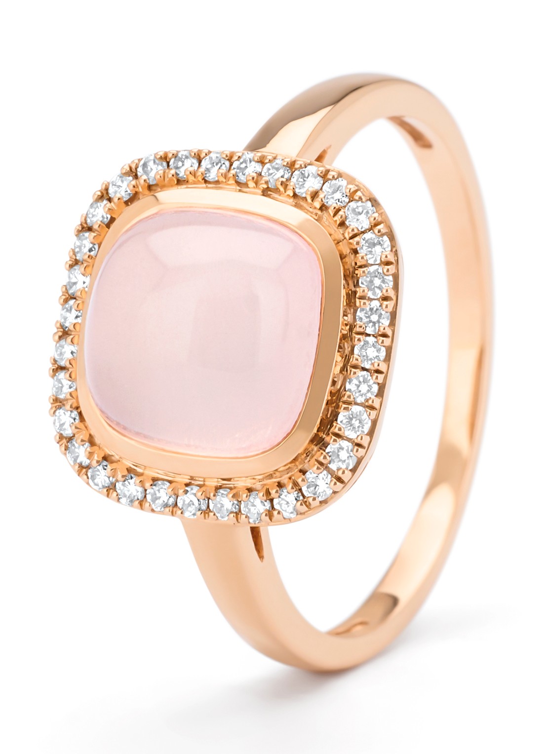 Diamond Point Roségouden ring, 2.36 ct rozenkwarts, Little Drops - voorkant roségoud