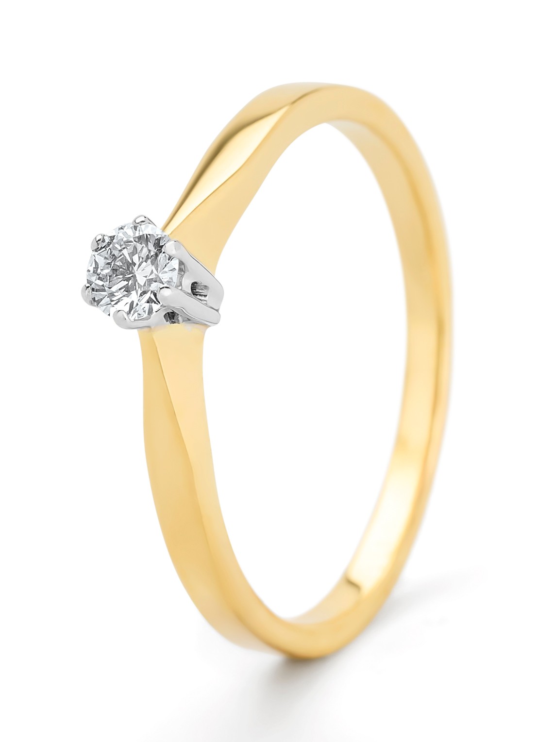 Diamond Point Solitair groeibriljant ring van 18 karaat geelgoud, 0.12 ct. 0.12 ct diamant - voorkant 3 geelgoud