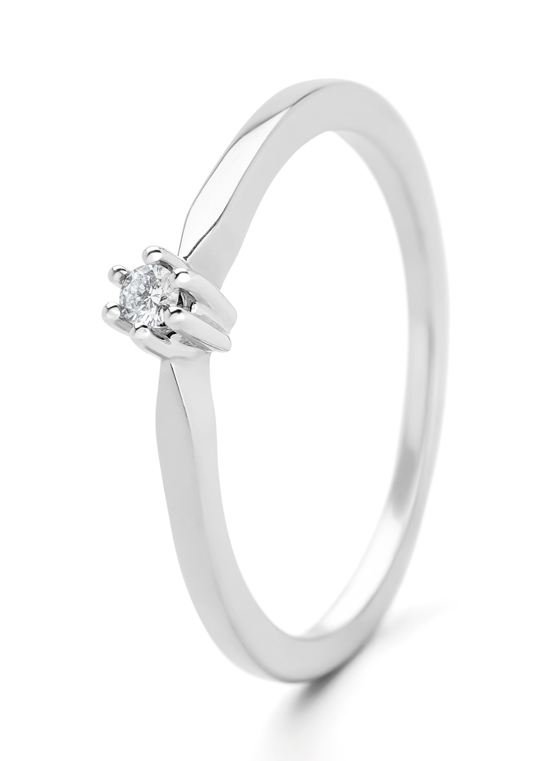 Diamond Point Solitair groeibriljant ring van 18 karaat witgoud, 0.04 ct. diamant - voorkant witgoud