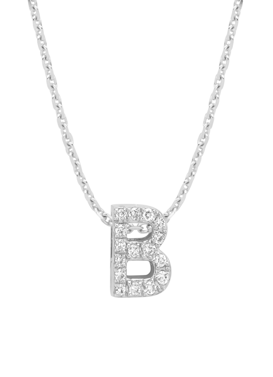 Diamond Point Witgouden hanger B, 0.07 ct diamant, Alphabet - voorkant 2 witgoud