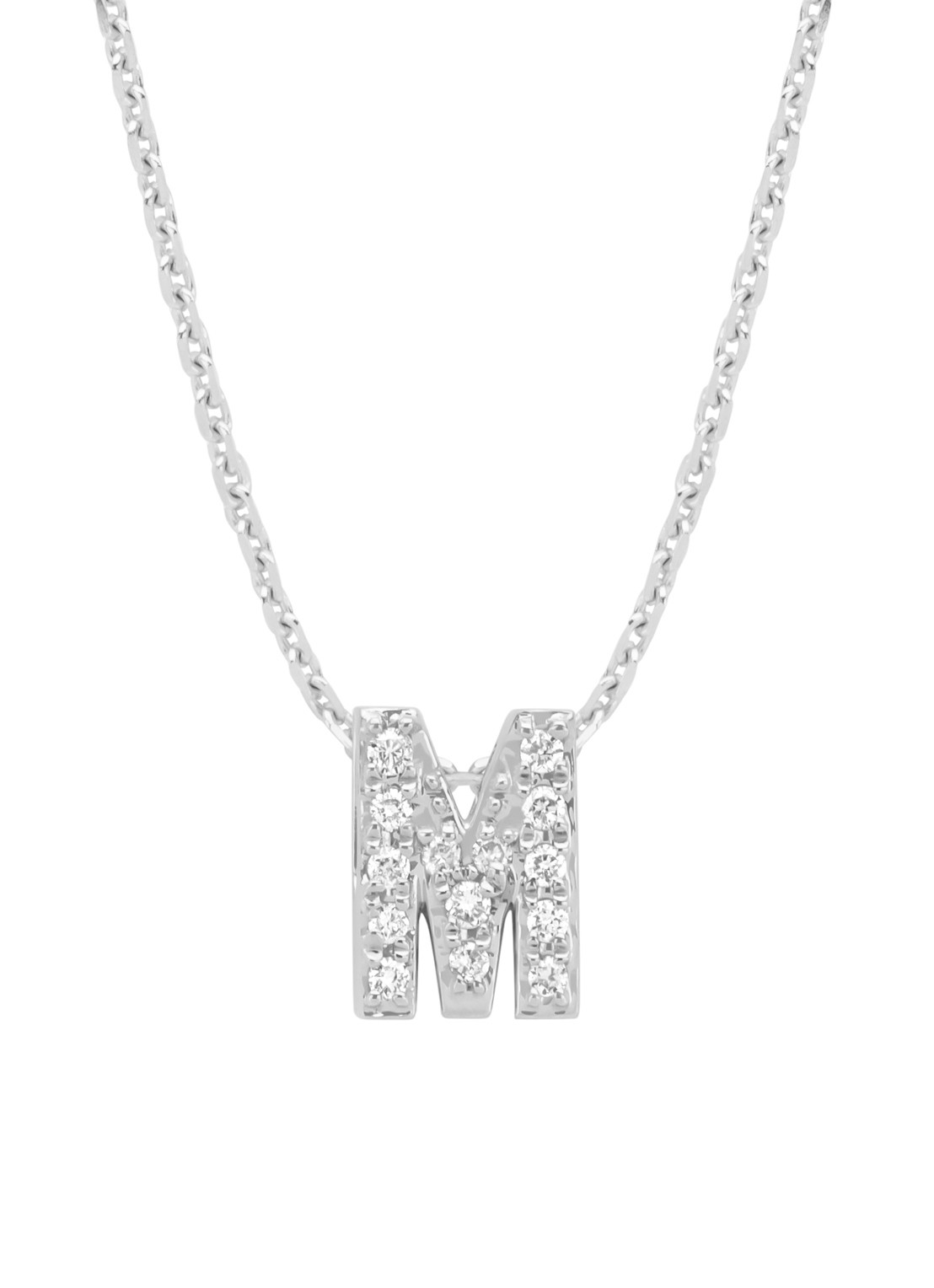 Diamond Point Witgouden hanger M, 0.06 ct diamant, Alphabet - voorkant 2 witgoud