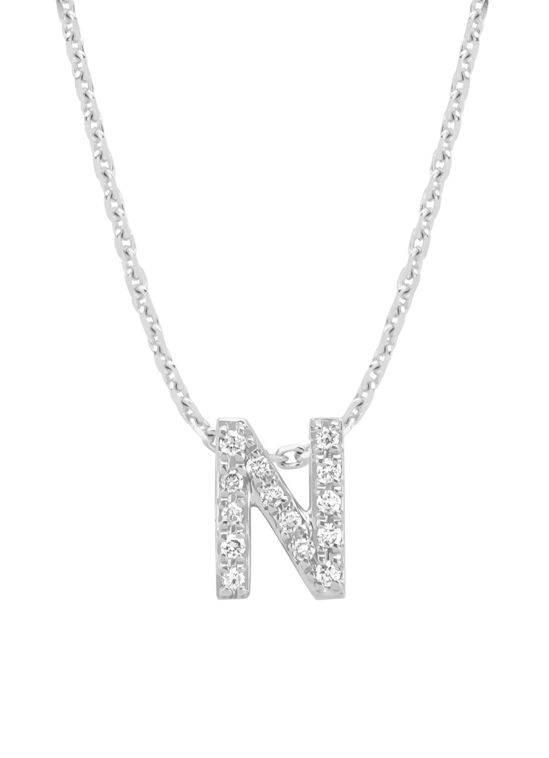 Diamond Point Witgouden hanger N, 0.05 ct diamant, Alphabet - voorkant witgoud