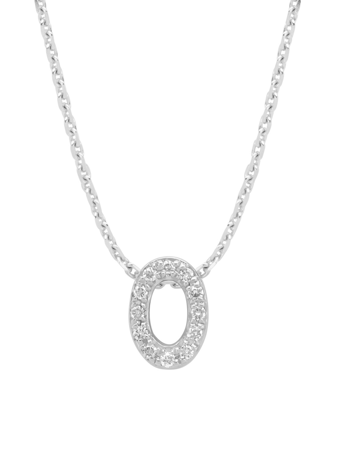 Diamond Point Witgouden hanger O, 0.05 ct diamant, Alphabet - voorkant 2 witgoud