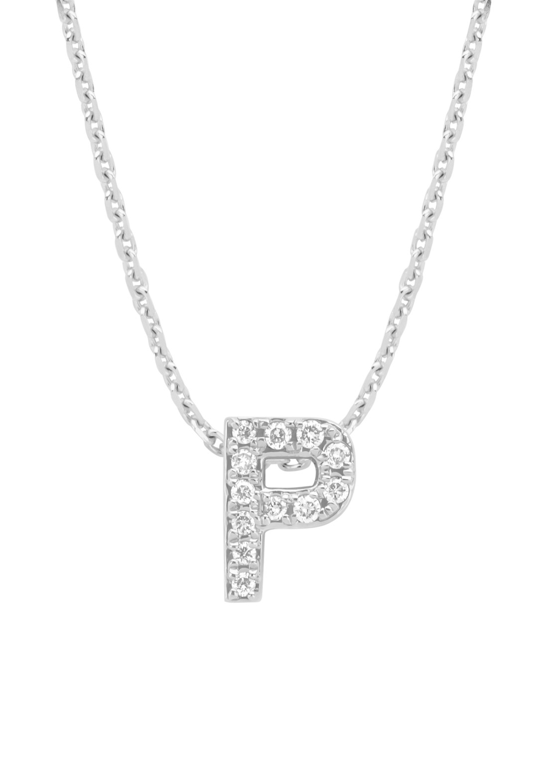 Diamond Point Witgouden hanger P, 0.05 ct diamant, Alphabet - voorkant 2 witgoud