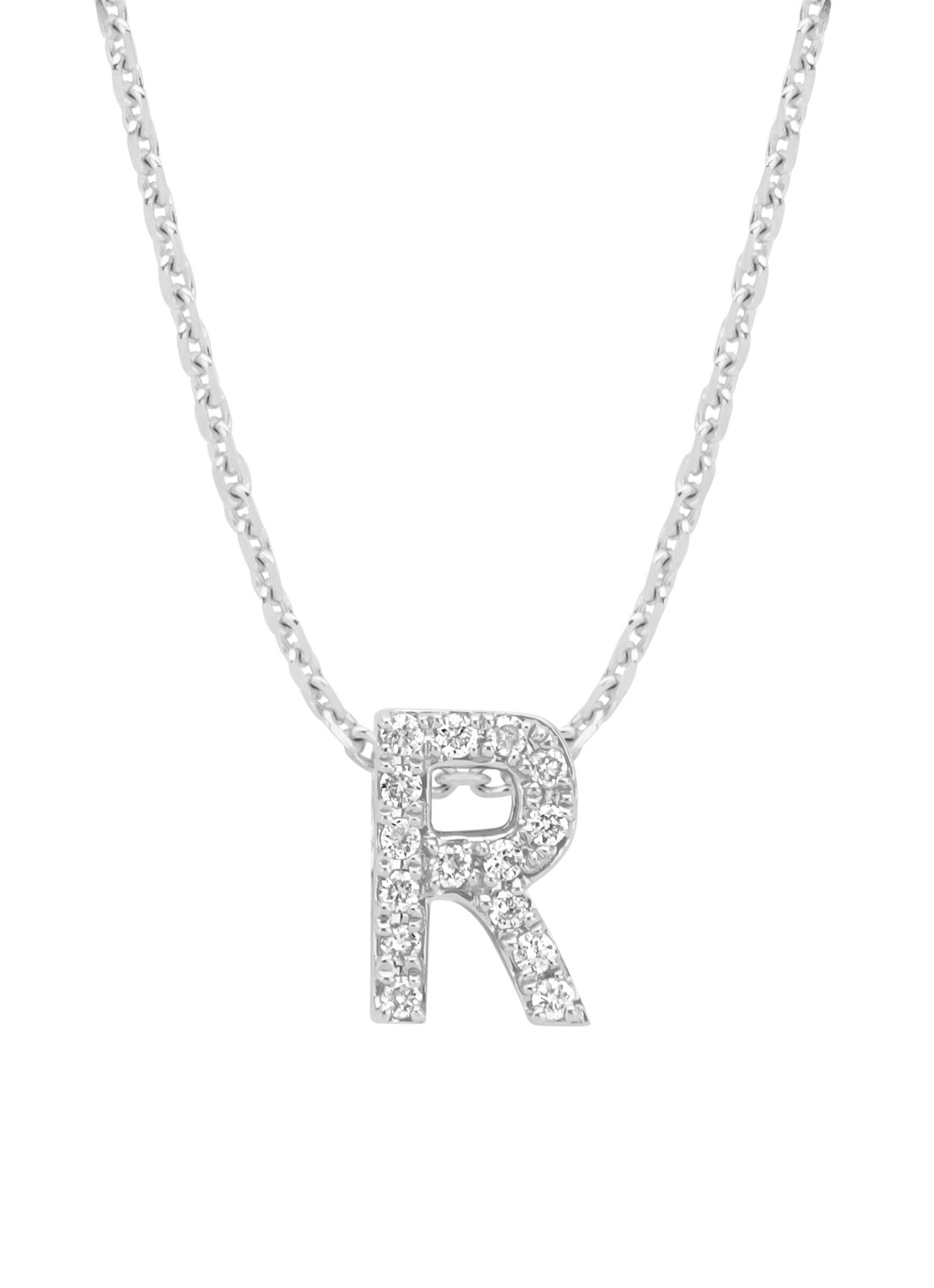 Diamond Point Witgouden hanger R, 0.06 ct diamant, Alphabet - voorkant 2 witgoud