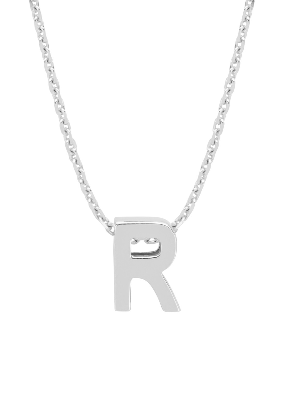 Diamond Point Witgouden hanger R, Alphabet - voorkant witgoud