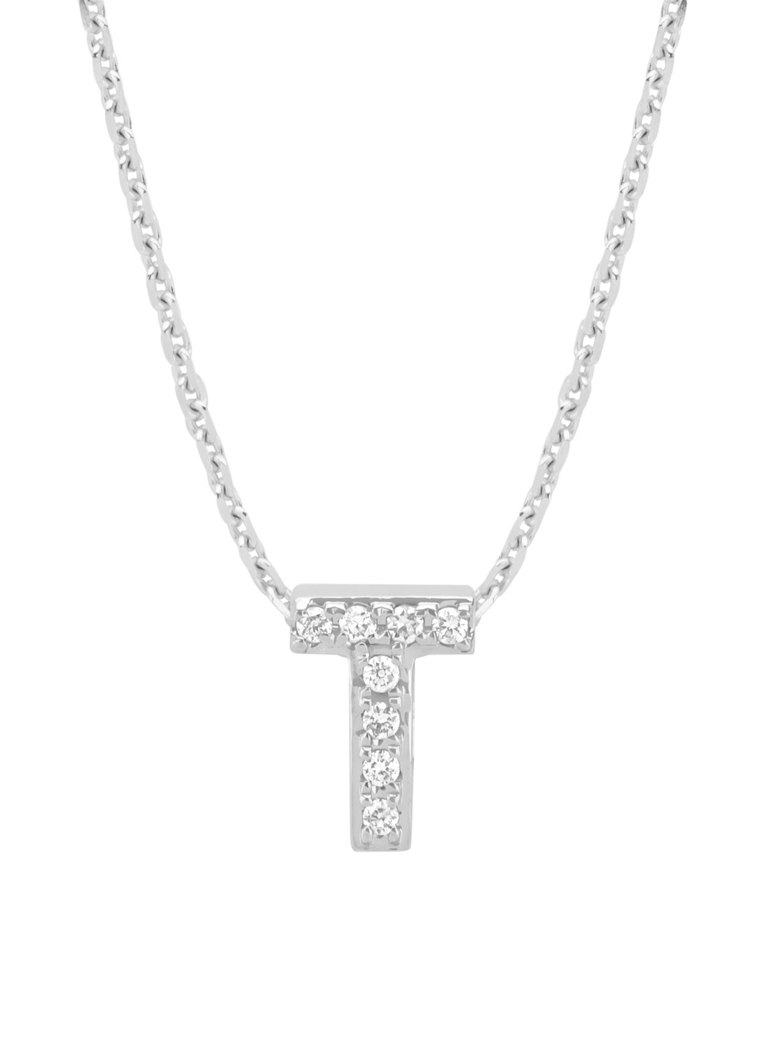 Diamond Point Witgouden hanger T, 0.04 ct diamant, Alphabet - voorkant 2 witgoud