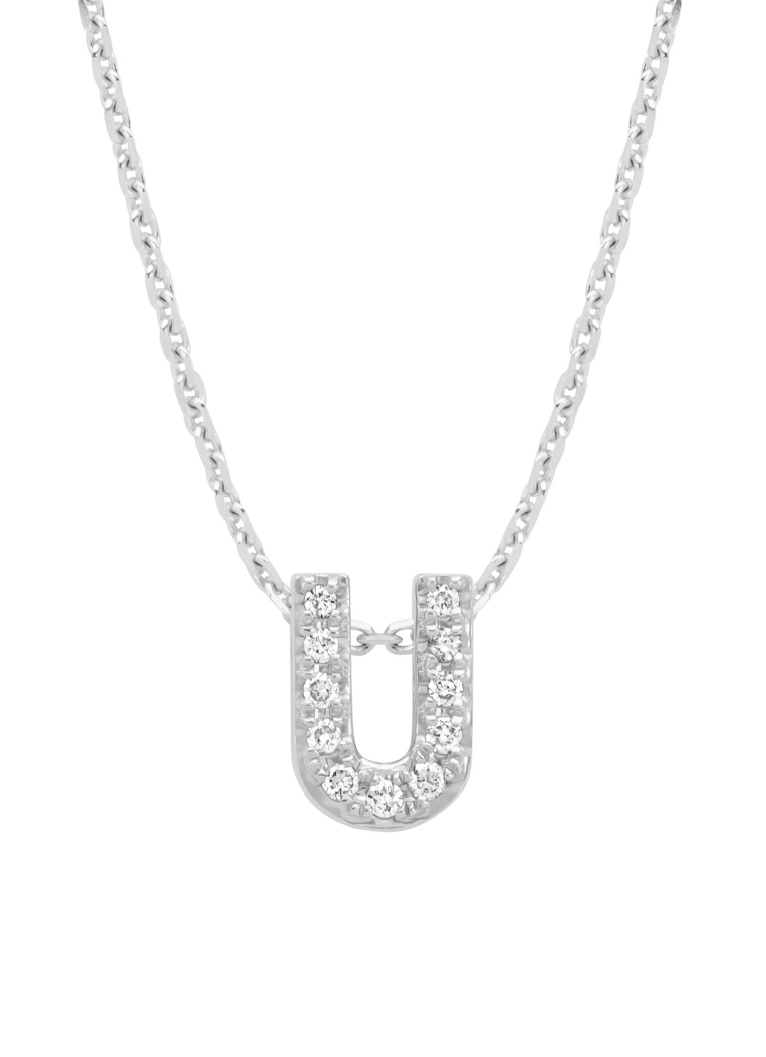Diamond Point Witgouden hanger U, 0.05 ct diamant, Alphabet - voorkant witgoud