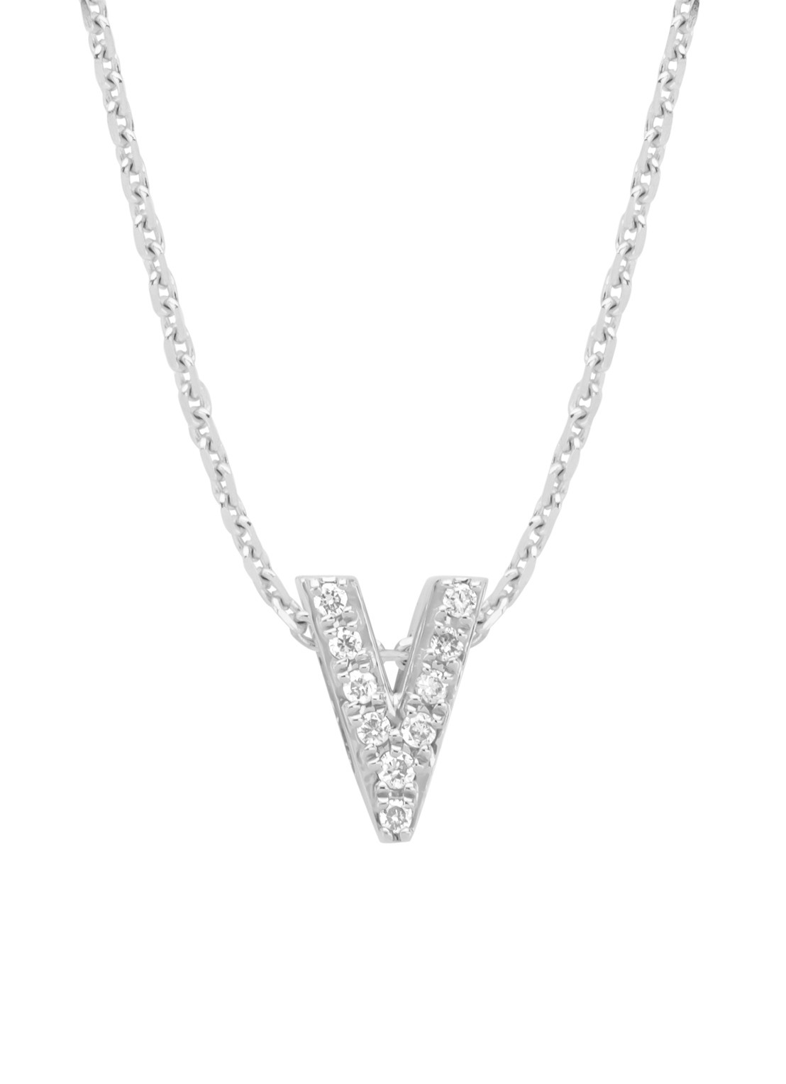 Diamond Point Witgouden hanger V, 0.04 ct diamant, Alphabet - voorkant 2 witgoud