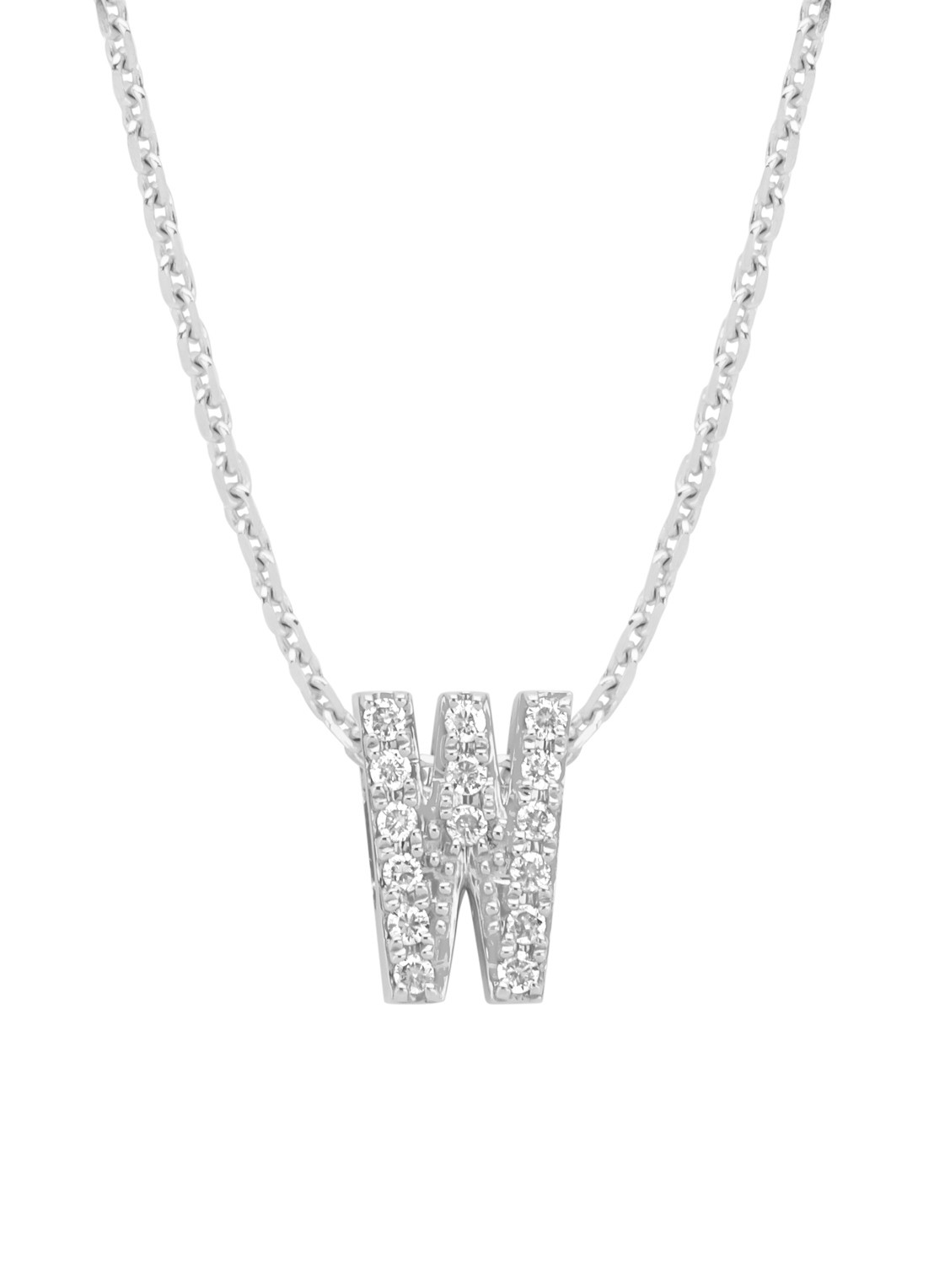 Diamond Point Witgouden hanger W, 0.06 ct diamant, Alphabet - voorkant 2 witgoud