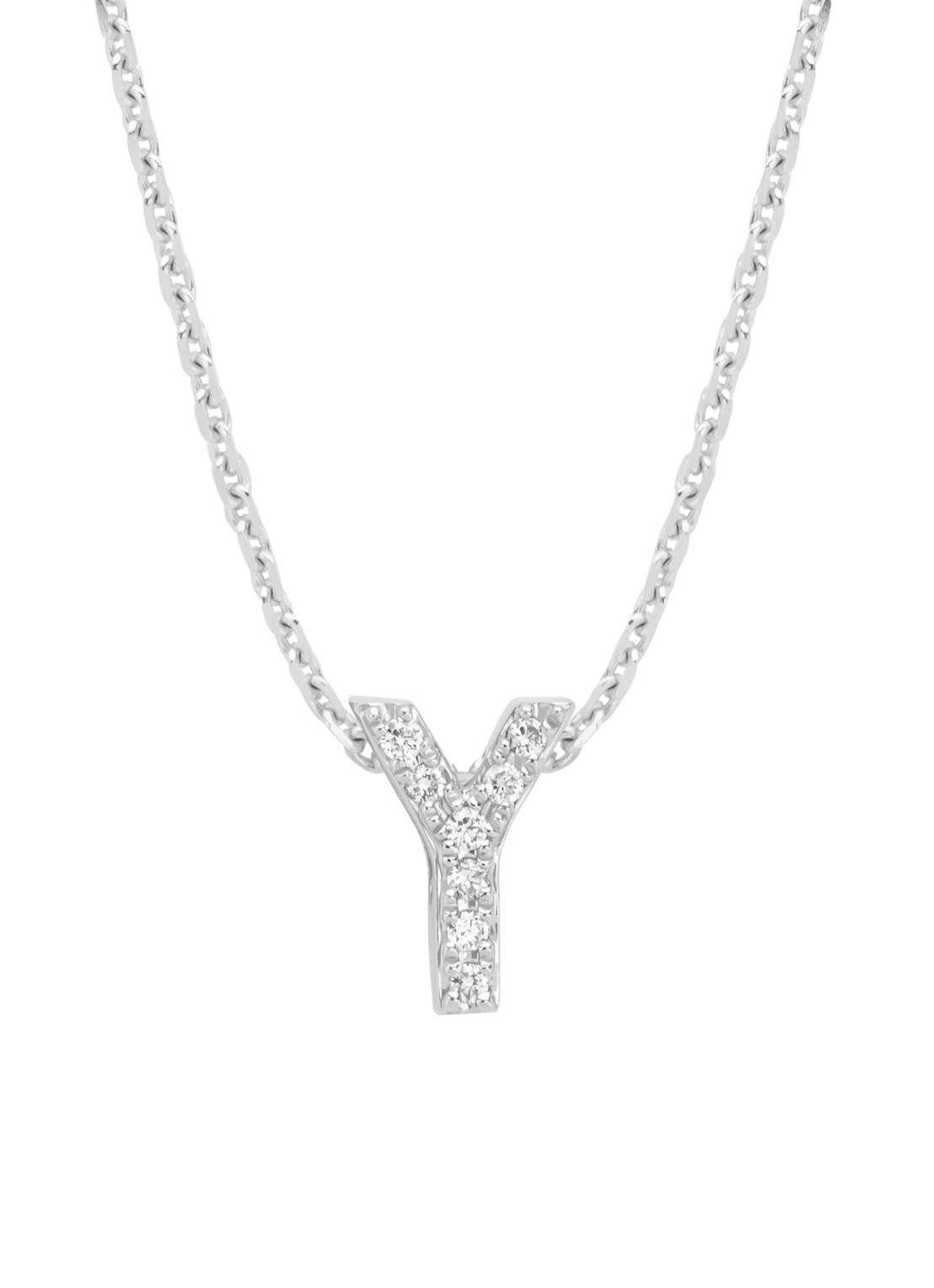 Diamond Point Witgouden hanger Y, 0.03 ct diamant, Alphabet - voorkant 2 witgoud