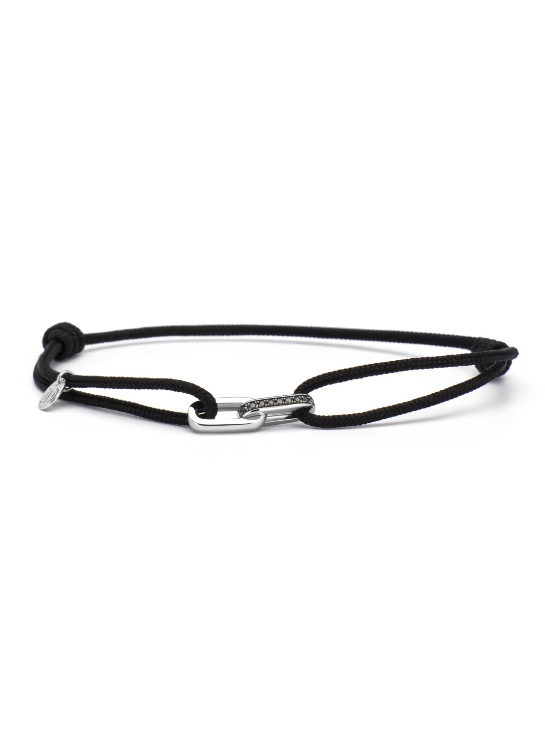 Diamond Point Witgouden koord armband, 0.04 ct zwarte diamant, Timeless Treasures - voorkant witgoud