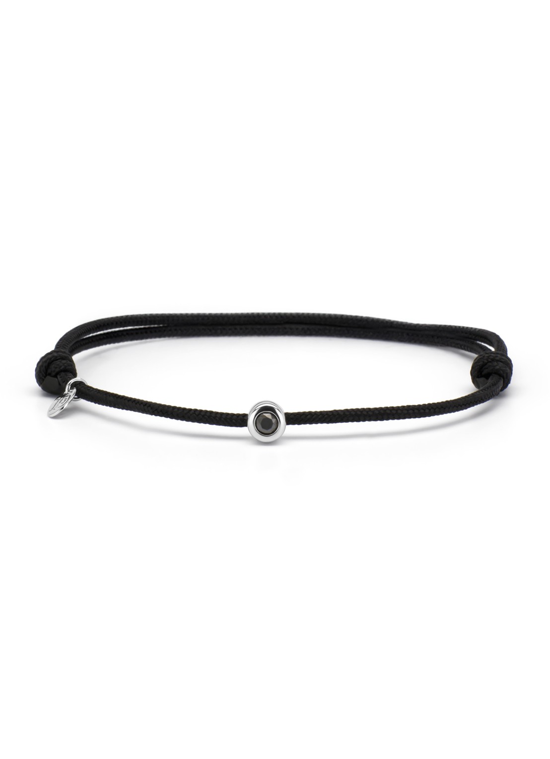 Diamond Point Witgouden koord armband, 0.10 ct zwarte diamant, Timeless Treasures - voorkant witgoud