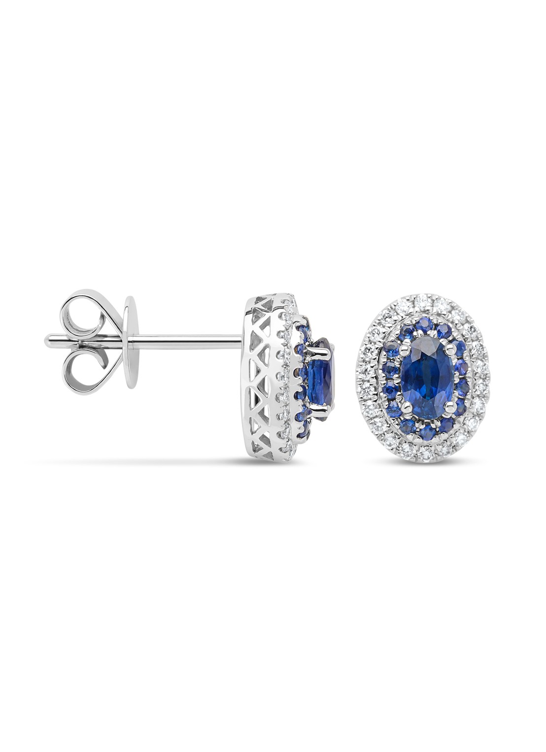 Diamond Point Witgouden oorsieraden, 0.69 ct blauwe saffier, Eden - voorkant witgoud