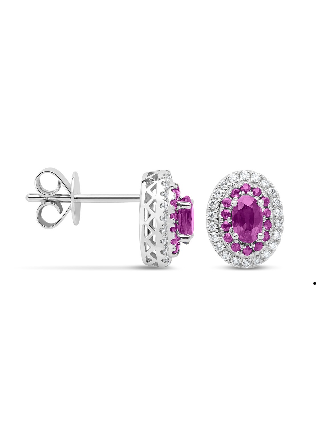 Diamond Point Witgouden oorsieraden, 0.70 ct roze saffier, Eden - voorkant witgoud