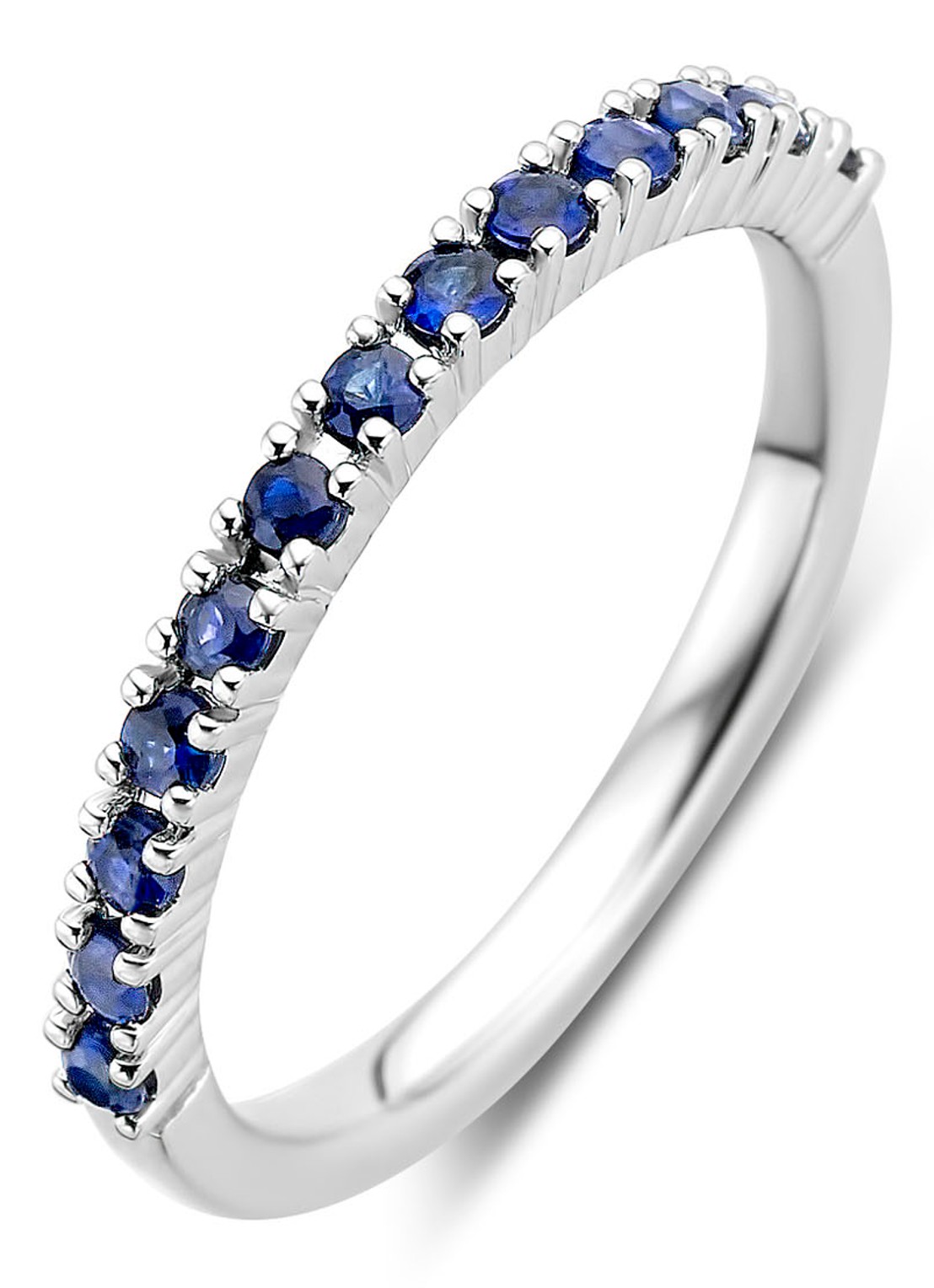 Diamond Point Witgouden ring, 0.37 ct blauwe saffier, Ensemble - voorkant blauw