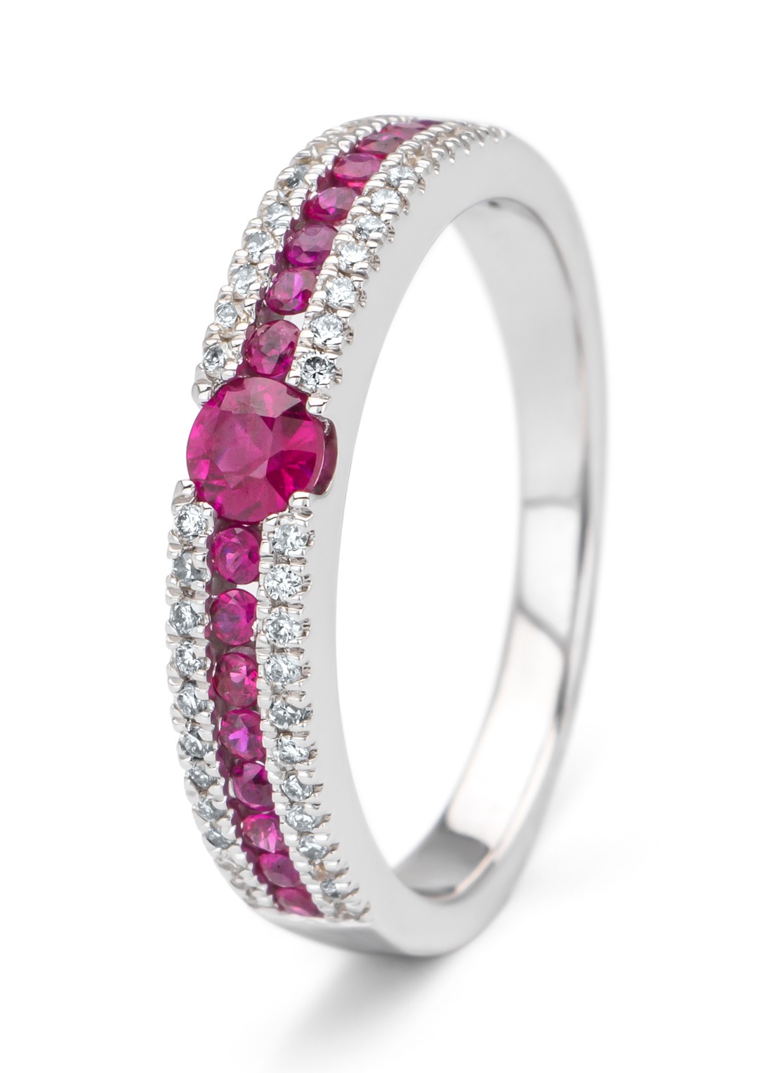 Diamond Point Witgouden ring, 0.38 ct robijn, Majestic - voorkant witgoud