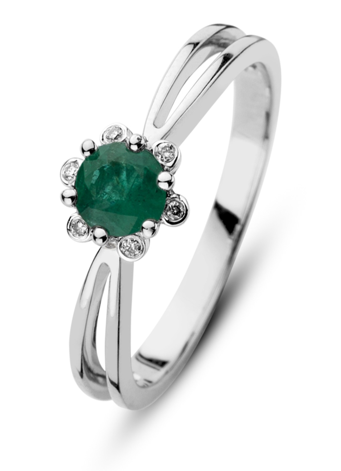 Diamond Point Witgouden ring 0.38 ct smaragd Empress - voorkant witgoud