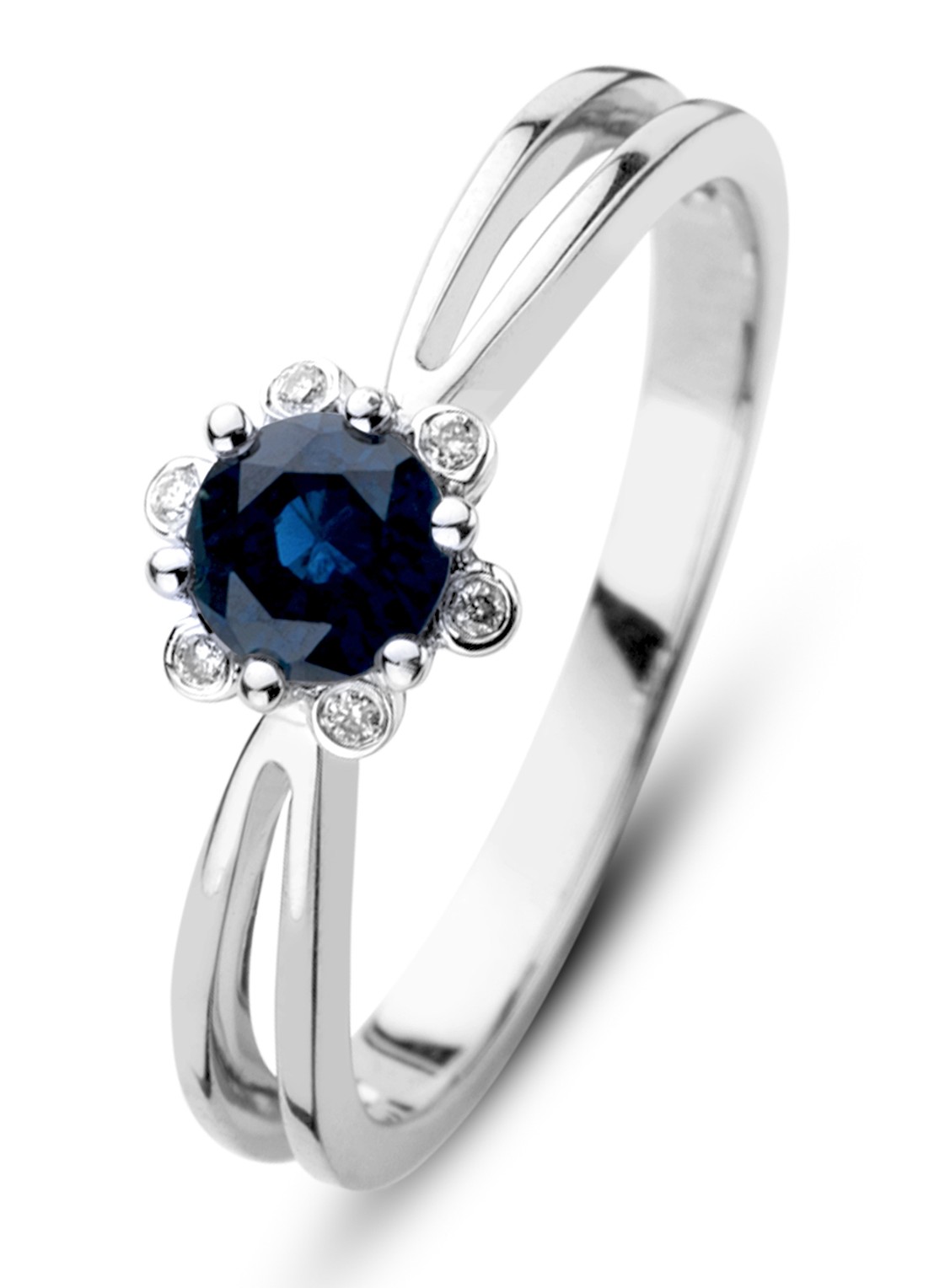 Diamond Point Witgouden ring 0.50 ct blauwe saffier Empress - voorkant witgoud